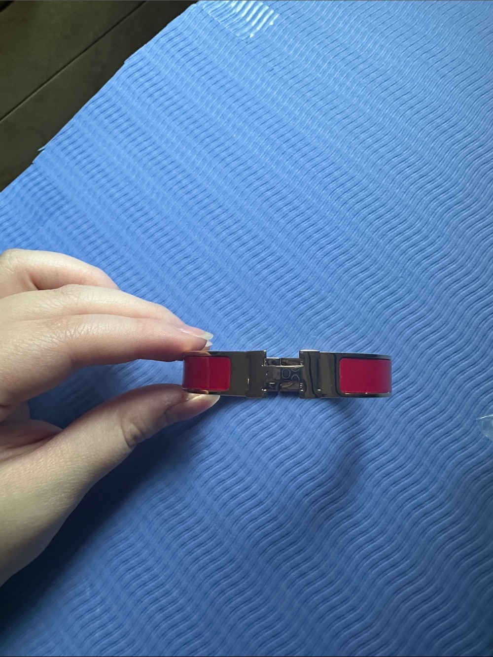 Hermes Red Enamel Hinge Bracelet with Silver Hardware